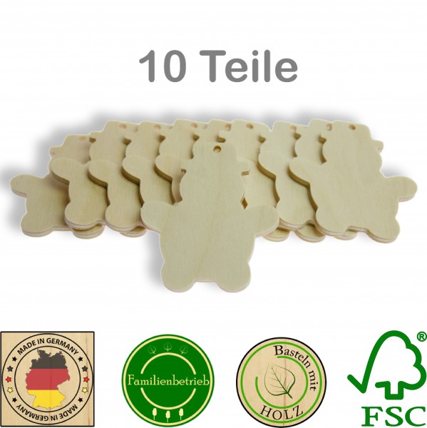 10 Stück Streudeko Schneemann mit Bohrung, Holz Natur