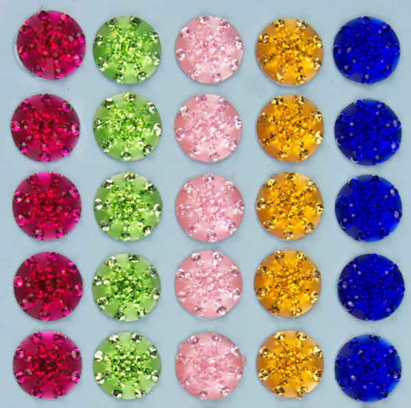 Glitzersteine "Kristallzauber", 5 Farben, 10mm, selbstklebend